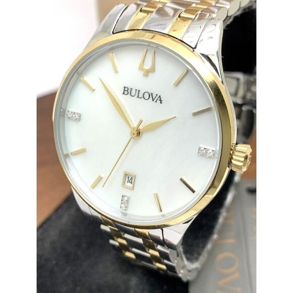 Bulova Women's Watch 98P201 Quartz Diamond Mother of Pearl Dial Two Tone… - Picture 1 of 13